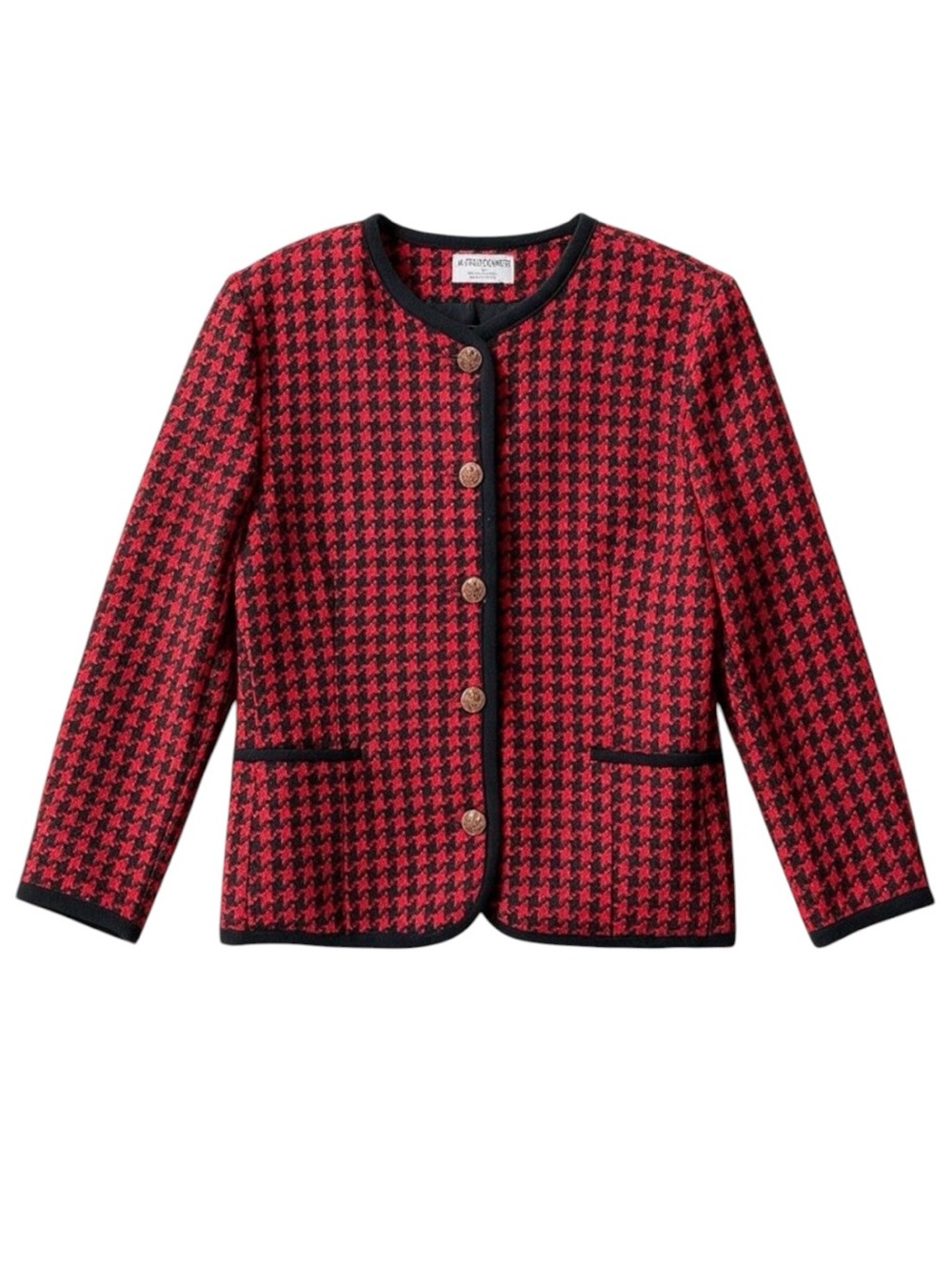 Vintage ALFRED DUNNER Houndstooth Tweed Blazer Jacket Red Navy Size 10